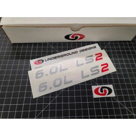 UNDERGROUND DESIGNS 6.0L LS2 Decals (2pk) Racing Hood Stickers 05-07 Corvette 06 GTO 06-09 TBSS SSR - Matte Black & Red
