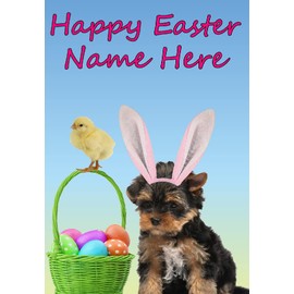 eb111 Yorkshire Terrier Puppy Dog Fun Cute Happy Easter Greeting Card a5, Can be Created for Any Event
