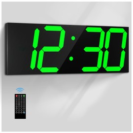 CHKOSDA 18.7in Large Digital Wall Clock,LED Digital Clock whih Big Number,Multi-Function Remote Controlled Wall Clock with Timer, Alarm and Calendar Display(Green)
