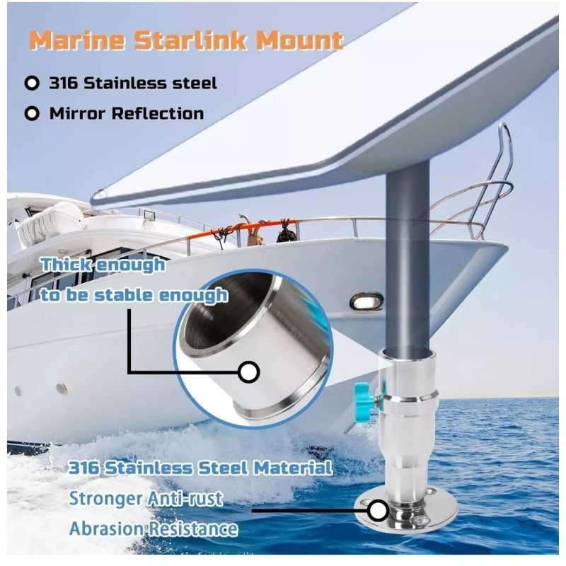Beciety Adjustable 316 Stainless Starlink Pole Mount for Yacht Ship