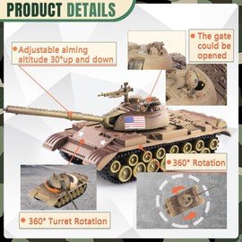MaozyHomie 1:72 WW2 Army Tank and Army Men Toys Playset, 2pc US Desert Tan Tank-2 Models with 10pc Toy Soldiers, Rotating Turret and Missile, Great Military Toy for Kids Boys