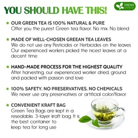 FreshDrinkUS, Premium 120 Green Tea Bags, 100% Natural & Pure from Green Tea. Green Herbal Tea. Made with Natural Material Tea Bags. No Sugar, No Gluten, Vegan