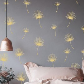Runtoo Dandelion Wall Art Decal Boho Floral Leaves Metallic Gold Flower Wall Stickers for Nursery Kids Bedroom Wall Decor 83 Pcs