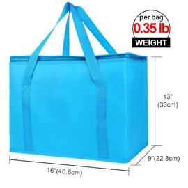 Bodaon Bodaon 1-Pack Insulated Reusable Grocery Shopping Bags, X-Large Picnic Cooler Bag with Zipper Zippered Top Cold, Blue