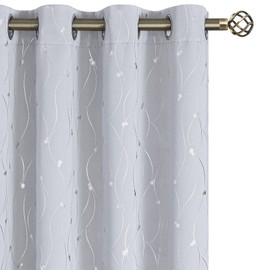 BGment White Curtains 63 Inch Length 2 Panels Set Grommet Thermal Insulated Room Darkening Window Curtains with Wave Line and Dots Printed for Bedroom, 52 x 63 Inch, Greyish White