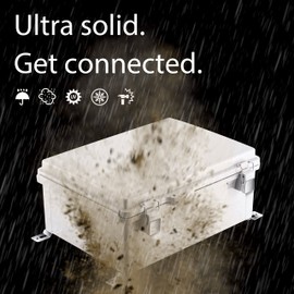 Gratury Junction Box, IP67 Waterproof Plastic Enclosure for Electrical Project, Hinged Grey Cover, Includes Mounting Plate and Wall Bracket 370×270×150mm (14.6"×10.6"×5.9")