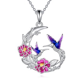 YAFEINI Hummingbird Necklace for Women Sterling Silver Hummingbird Moon Pendant Necklace Hummingbird Flower Jewellery Christmas Gifts for Girls (Hummingbird Necklace)