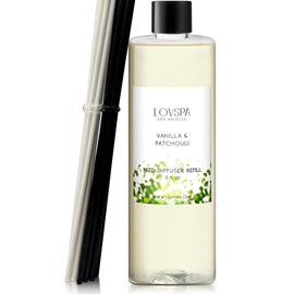 LOVSPA Reed Diffuser Oil Refill/Vanilla & Patchouli, Large 8oz + 2 Sets of Replacement Sticks, Aroma Therapy Essential Oils, Home Fragrance, Scented Oils for Reed Diffusers, Made in The USA