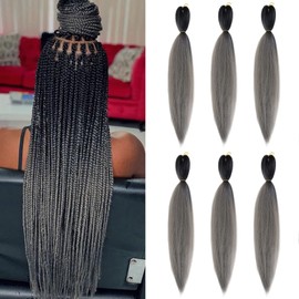Pre Stretched Braiding Hair 26 lnch 6 Packs Braid Professional Yaki Synthetic Hair for Fiber Corchet Braids Women Twist Crochet Braids (Black to Dark Grey)