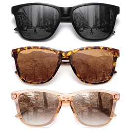 MEETSUN Polarized Sunglasses for Women Men Trendy Classic Retro Designer Style Fashion UV400 Protection 3 PACK Black Light Brown Tortoiseshell