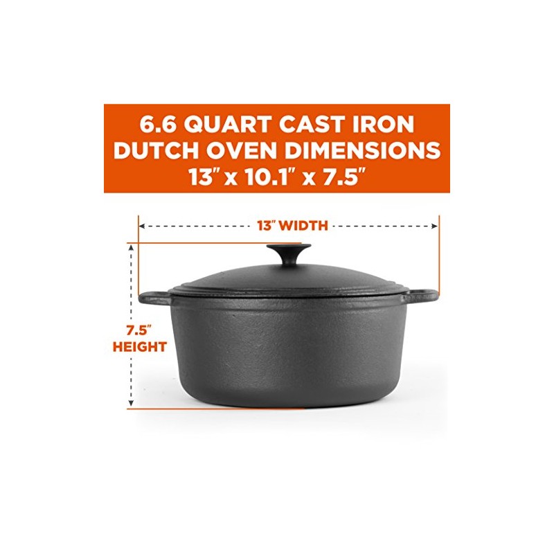 COMMERCIAL CHEF 6.6 Quart Cast Iron Dutch Oven with Dome