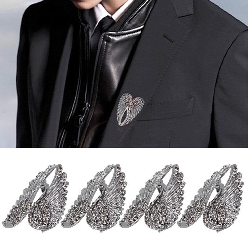 4Pcs Brooch Pin Diamond Angel Wing Pattern Cute Fashion Lapel
