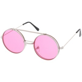 zeroUV Mid Size Flip-Up Colored Lens Round Django Sunglasses 49mm (Silver/Pink)
