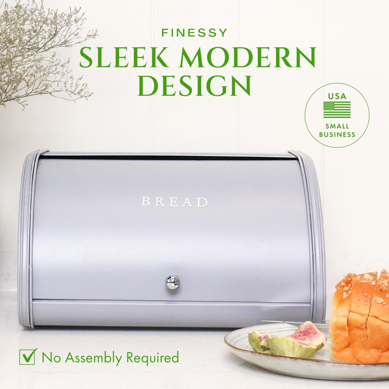 FINESSY Modern Metal Bread Box for Kitchen Countertop, Farmhouse Homemade