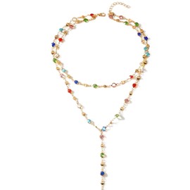 Bmpzery Colorful Rhinestone Necklace for Women, Gold Colorful Rainbow Crystal long necklaces Chain, Dainty Sparkly Jewelry Gift for Party