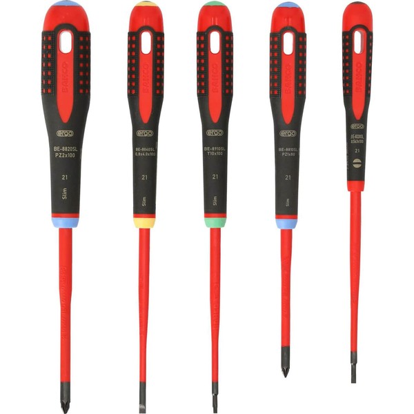 Bahco BE-9872SL Ergo 5 Piece VDE Insulated Slimline SL/PZ/TX Screwdriver