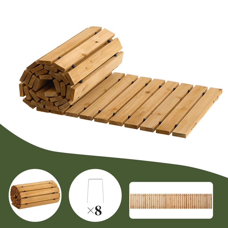 8FT Wooden Garden Pathway,Non-Slip Straight Garden Walkway,Garden Paver