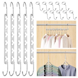 Daily Treasures Magic Metal Hangers Space Saving with 10 Hanger Connecting Hooks for Closet, Wardrobe, Clothes, Magic Hangers, Coats, Pack of 5