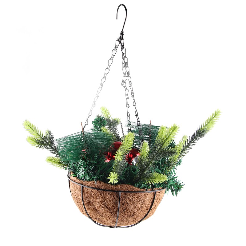 Artificial Christmas Hanging Basket Decorated with Pine Cones Ball Lights