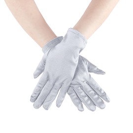 1 Pair of Silver Short Satin Finger Gloves 1920s Opera Party Wedding Bridal Etiquette Gloves