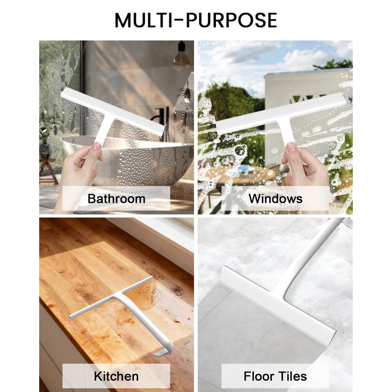 Shower Squeegee for Glass Doors, 8 in Silicone Bathroom Squeegee