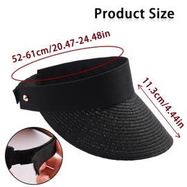 Eigso Womens Black Straw Woven Visor Hat Summer Travel Beach Cap for Woman Man