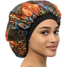 Satin Bonnet Adjustable Sleeping Silk Bonnet Black Women Men Double Layer Satin Lined Sleep Cap for Sleeping Hair Wrap Silk Hair Curly Bonnet Large Braids Locs Cover Bonnets Night Head Scarf Protect