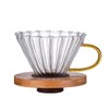 Jaugufiy Transparent Glass Coffee Dripper Coffee Filter Holder Coffee Filter Cone with Wooden Pad Coffee Funnel,Coffee Filter Holder with Handle