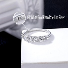 NFYBD 7 Stones Moissanite Half Eternity Wedding Ring Band for Women 18K Gold Plated 925 Sterling Silver D Color VVS1 Clarity Moissanite Anniversary Engagement Bands for Bridal Her Size 4-12, 7, Metal,