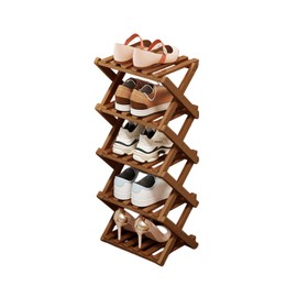 Comeon Bamboo Shoe Rack, Foldable Vertical Shoe Rack for Front Door Entrance Narrow Shoe Organizer Small Shoe Shelf for Entryway Shoe Storage Closet Multi-Tier (Brown Colors,5 Layers)