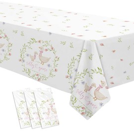 HIPVVILD Pink Silly Goose Baby Shower Decorations Tablecloth, Disposable Goose Girl Baby Shower Party Supplies Tablecover, 3 Pack, 86in x 55in