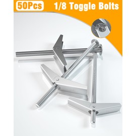 1/8 Toggle Bolts for Drywall, 50 Pcs Heavy Duty Metal Drywall Anchors Kit, Dry Wall Anchors and Screws Kit, Butterfly Anchors for Ceiling, Sheetrock, Hollow Wall