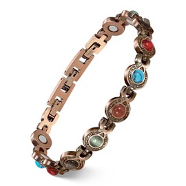 Feraco Pure Copper Bracelets for Women, Ultra Strength Magnetic Bracelet with 3800 Gauss Magnets & Natural Turquoise & Stones, Adjustable, Jewelry Gift
