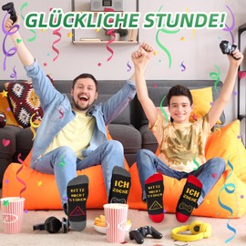 TUZELIYA Funny Socks, Gaming Socks with Saying "Bitte NICHT STÖREN ICH ZOCKE, Cotton Socks Men, Non-Slip Winter Socks, Gamer Gift for Men, Women, Christmas, Birthday, Red Grey