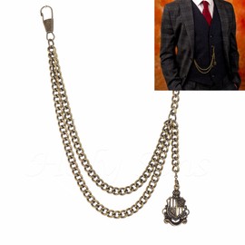 Bronze Colour Single Albert Pocket Watch Chain With Shield Pendant 014B (18")