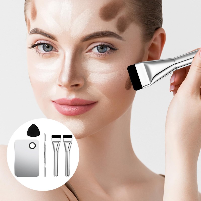 DOPENSPI Makeup Mixing Palette with 2PCS Flat Foundation Brush and