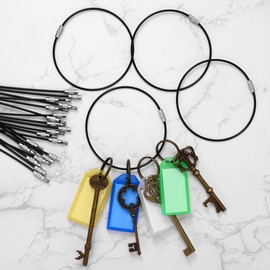 Llavero de acero inoxidable, anillo de bloqueo de tornillo recubierto de nailon, diámetro de alambre 2 mm, longitud 25 cm, negro, 20 piezas