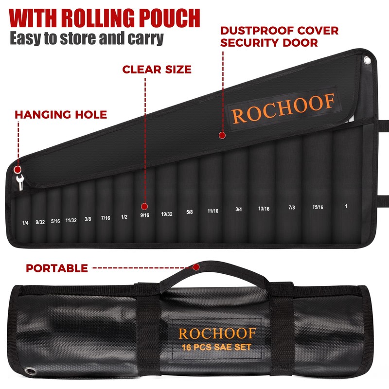 ROCHOOF Combination Wrench Set,32-Piece Chrome Vanadium Steel Wrench Set 12-Point