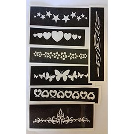 Dazzle Glitter Tattoos 30 x Bracelet Stencils (Mixed) for etching on glass. Stencils measure approximately 4.5 inches in diameter and 1 inch in height. Butterfly dolphin stars tribe