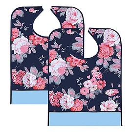 kuou Kuou 2-Pack Adult Bibs, Washable Dining Bibs for Elderly (Floral Pattern)