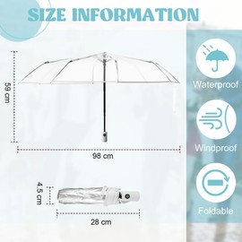 Hestya 2 Pack Auto Open Clear Umbrella Automatic Transparent Folding Umbrellas for Wedding Windproof Rainproof Travel Umbrella See Through Umbrella for Bride and Groom Photographer