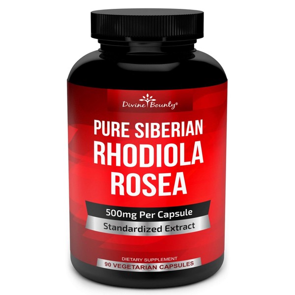 Pure Rhodiola Rosea Supplement - 500mg Siberian Rhodiola Extract 3% Rosavins and 1% Salidroside - 90 Vegetarian Capsules