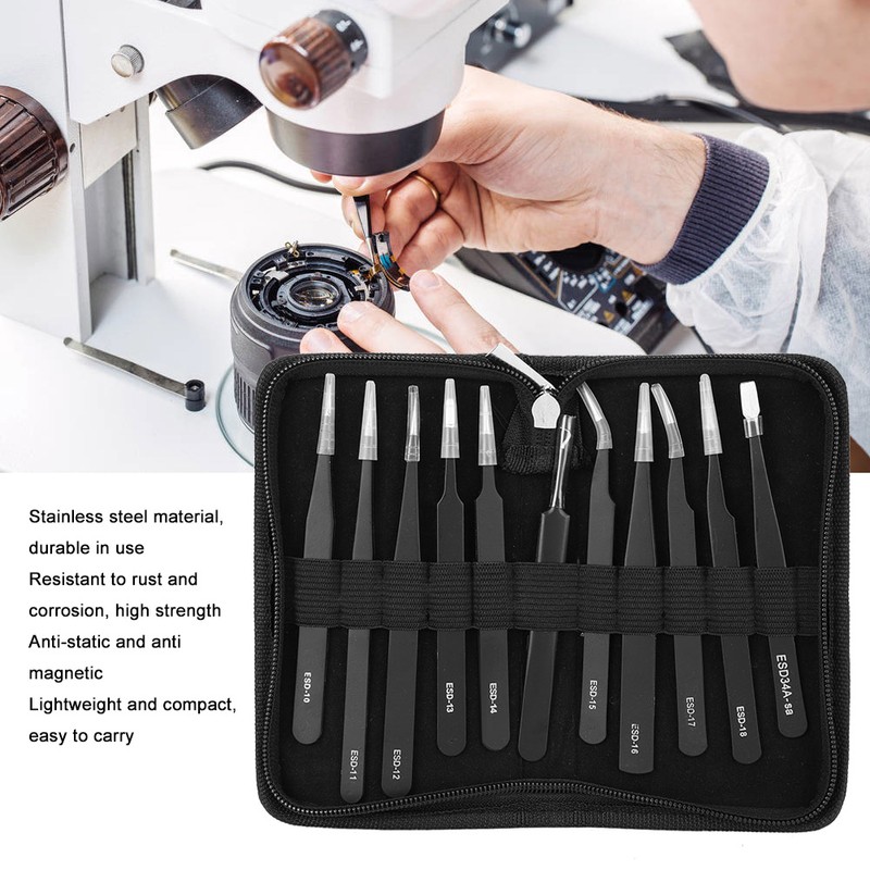 11Pcs/Set High Hardness Stainless Steel Precise Tweezers Repairing Tool Accessories