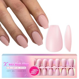 SXVME Gel X Nail Tips Short Coffin Press on Nails Soft Gel Nail Tips 300Pcs Pre Colored Natrual Pink Gel X Tips Gel X Nails Press ons Soak Off Acrylic Fake Nails Extensions False Nails DIY Nail