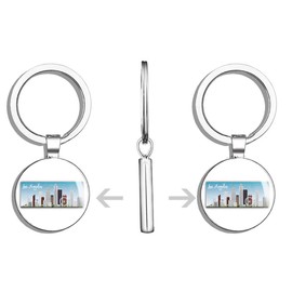 HJ Media Los Angeles City View USA Metal Steel Keychain Ring Double Side Key Chain