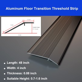 NeatiEase Threshold Ramps for Doorways, 48" Metal Floor Transition Strip Replacement, Aluminum Floor Reducer Molding for Carpet/Entry Door/Tile/Threshold/Wheelchair (Black)