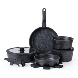Country Kitchen Cookware Set with Removable Handle, Oven & RV Safe Pots and Pans Set, Black Diamond, Original