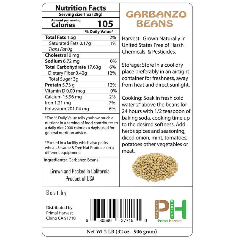 Organic Garbanzo Beans (ChickPeas)-Raw/Non-GMO/Kosher Sproutable Low Sodium Bulk Vegan Dietary