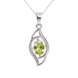 Natural Peridot Gemstone Brilliant Oval Dainty Pendant Necklace, Zodiac, August Birthstone, Healing Crystals Women Jewelry in 925 Sterling Silver Chain 18 inch, 100% Real Stone