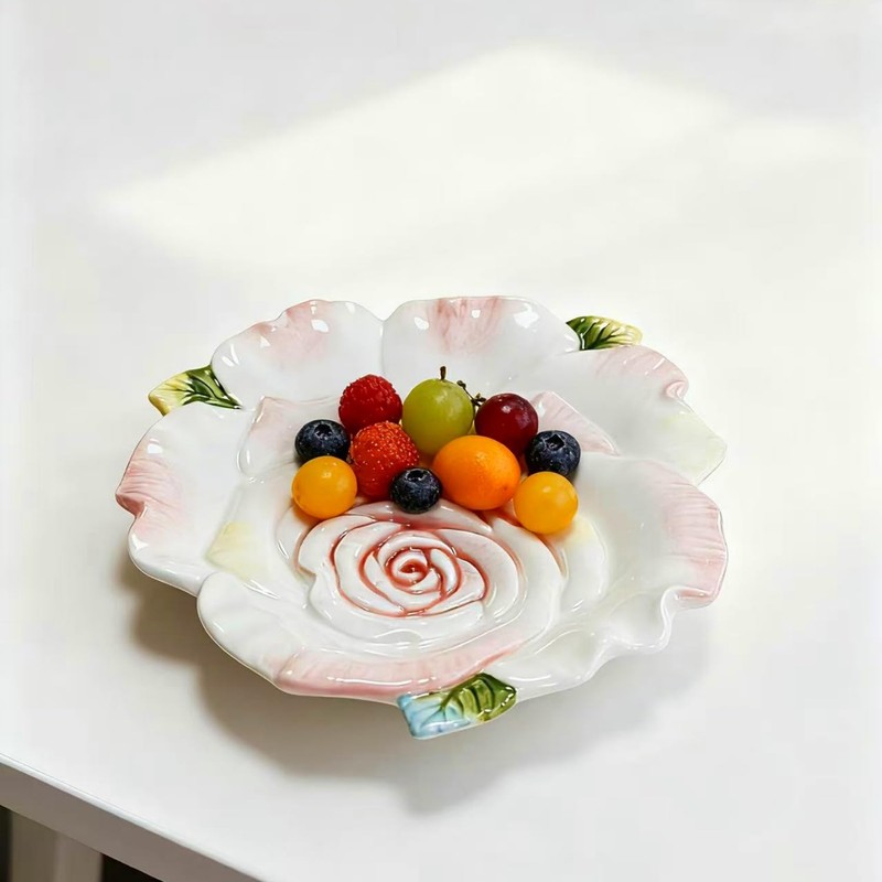 Minigift Ceramic Dessert Plate, 3D Hand-paint Champagne Rose Fruit Plate